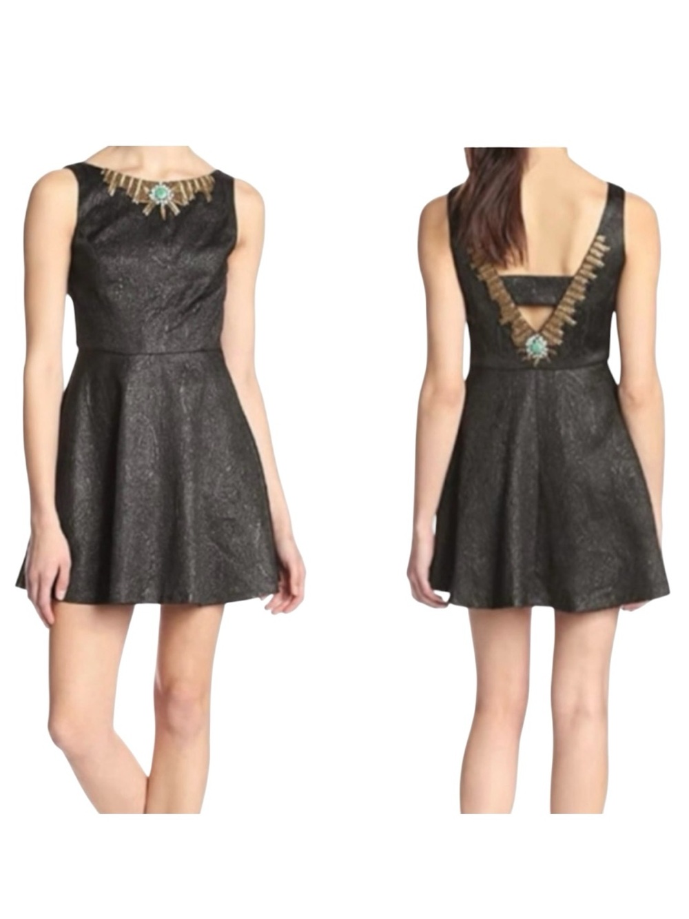 Cynthia Vincent Beaded Metallic Tweed Fit and Flare Dress Sz 8